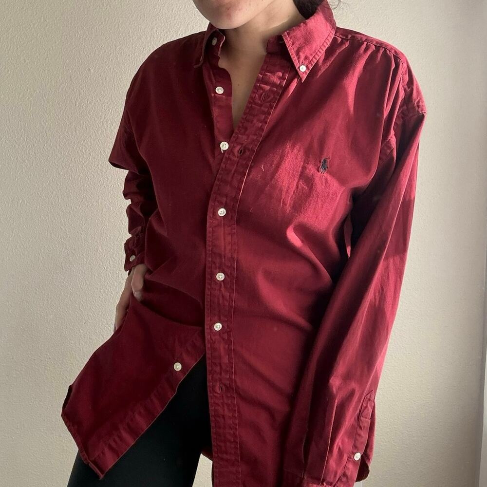 Vintage Ralph Lauren Blake Burgundy Button Up collegiate preppy fall 90s red